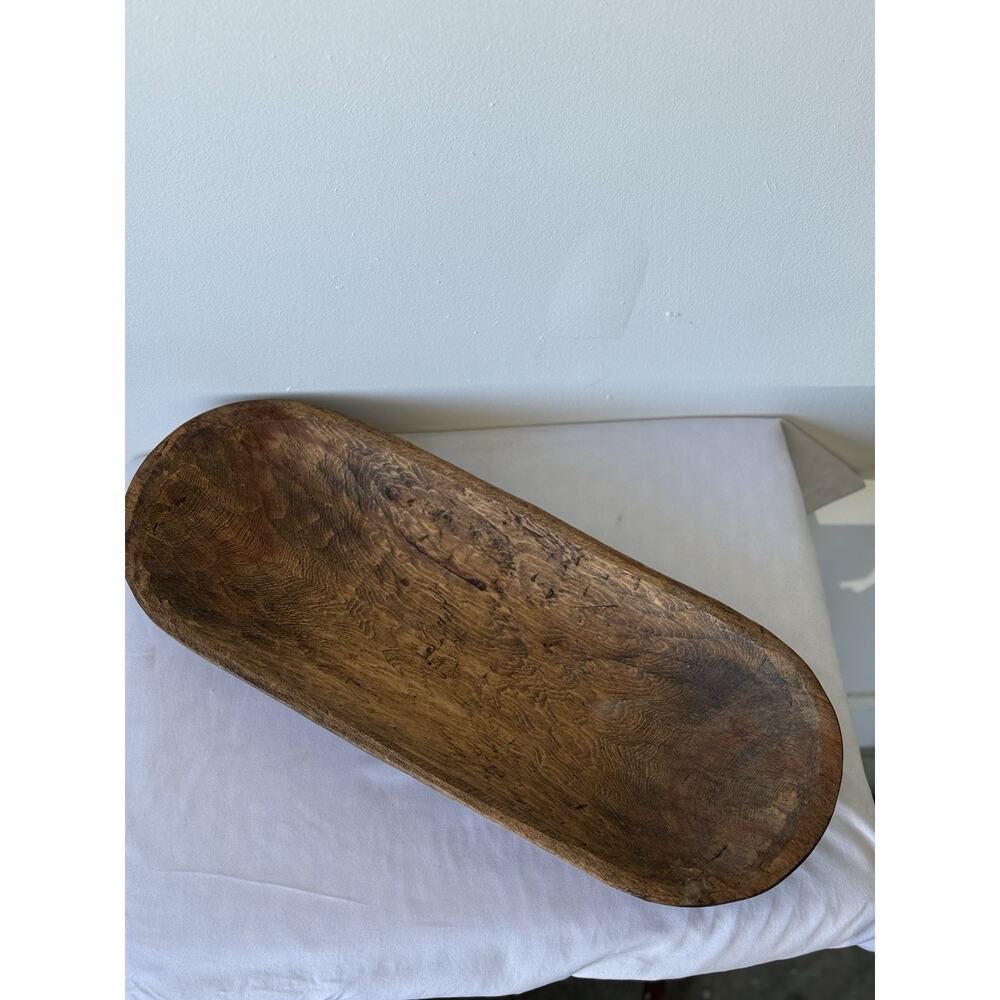 Primitive Antique Dough Bowl Wood Trencher 20x8” Centerpiece